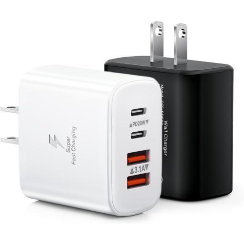 40W USB C Charger Black, 2-Pack USB C Wall Plug Fast Charging Block, 4-Port PD QC Power Adapter Multiport Brick Type C Box Dual Charger Block for iPhone 17/16/15/14/13/12/11/Pro Max, Samsung, iPad