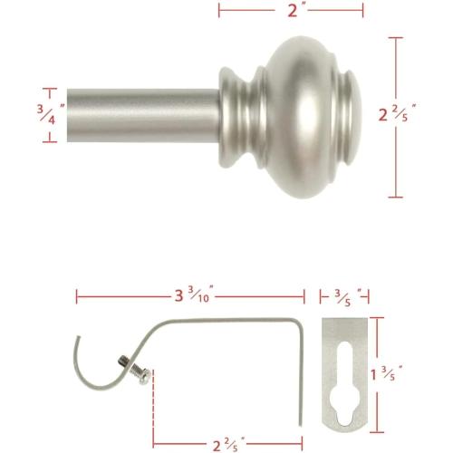 H.VERSAILTEX Window Curtain Rods for Windows 66 to 120 Inches Adjustable Decorative 3/4 Inch Diameter Single Window Curtain Rod Set with Classic Finials, Nickel