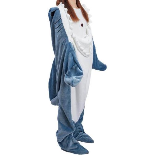 Size Medium Color Blue Shark Blanket Hoodie Onesie for Adult & Kid, Wearable Shark Sleeping Bag, Soft Cozy Onesie Costume