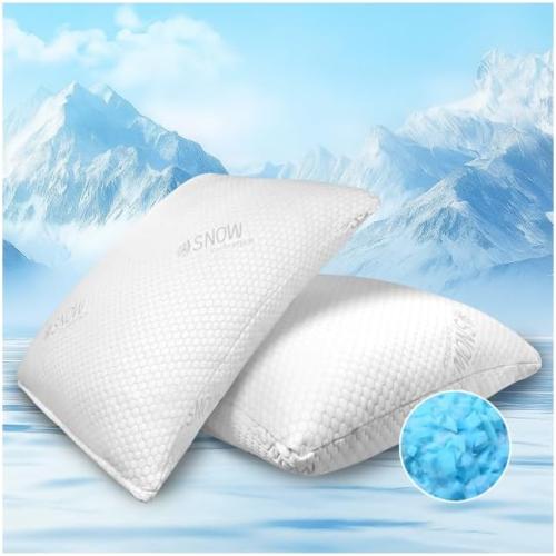Cooling Pillows Queen Size Set of 2, Shredded Memory Foam Pillows for Sleeping, Firm Pillow Adjustable Soft Gel Cool Bed Pillow for Side, Back and Stomach Sleeper（20x30）