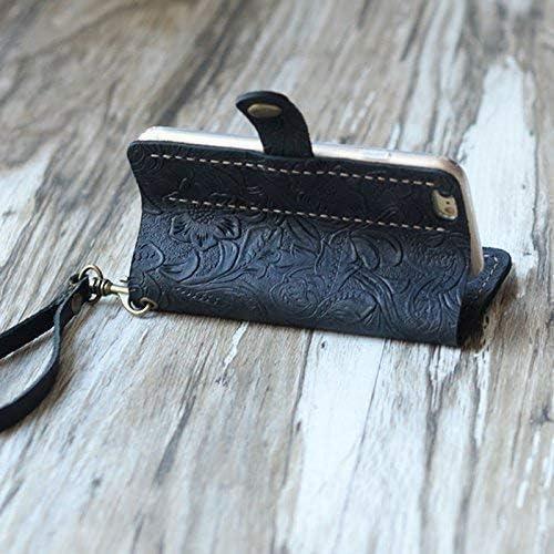 Leather case Compatible with iPhone 16/16 Pro Max / 16 Plus / 15/15 Pro Max / 14 Pro / 13 Mini / 12 / SE With Wristlet Strap, Wallet Case - 408H - Black