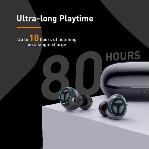 Black [Upgraded Version] TRANYA B530 Bluetooth 5.0 Deep Bass True Wireless Earbuds, Aptx/AAC Compatible Sports Wireless Headphone with CVC8.0 Noise Cancellation, 80 Hours Playtime with Charging Case