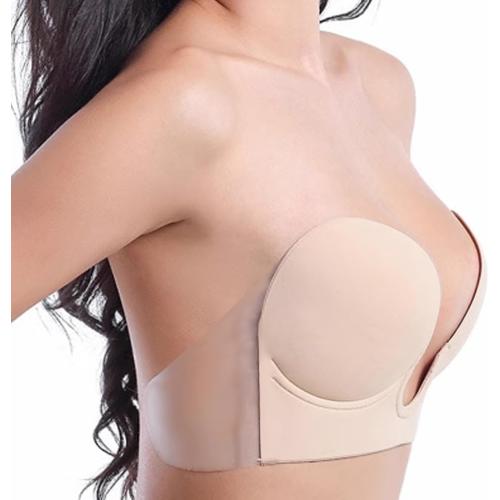 SIZE D COLOR BEIGE TITU Plunge Strapless Bra Push Up - Sticky Bra Invisible Adhesive for Backless Dress