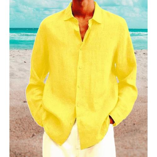 Size XL color yellow young kidsLinen Shirt Long Sleeve Button Down Solid Regular Fit Casual Summer Beach Shirts Top for Vacations