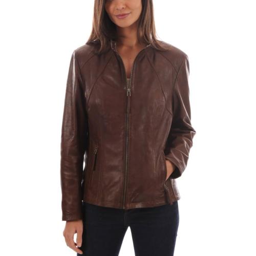 Size Medium Brown LL LEATHER LOVERS Women's Lambskin Leather Bomber Biker Jacket