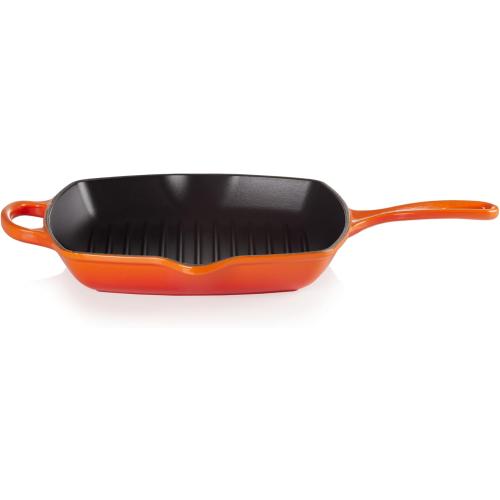 Le Creuset Enameled Cast Iron Signature Square Skillet Grill, 10.25, Flame