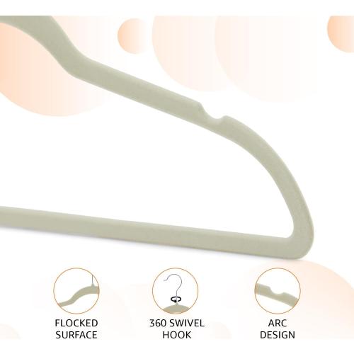 Amazon Basics Slim, Velvet, Non-Slip Suit Clothes Hangers, Ivory/Beige- Pack of 30