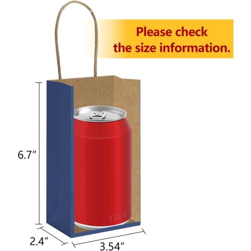 BagDream 100Pack 3.5x2.4x6.7 Inches Small-Kraft-Paper-Gift-Bags with Handles Bulk-Mini-Party-Favor-Gift-Bags Recyclable Tiny Navy Blue Paper Sacks for Samples, Candy