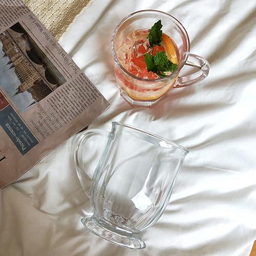 Clear Glass Coffee Mugs Set of 4, Diner Mugs16 OZ, Large Glass Beer Cups with Handle,Bottom Nine-Sided Mug for Men and Women Hot Beverages,Tea, Cappuccino, Latte, Espresso, Juice Mothers‼️one missing‼️