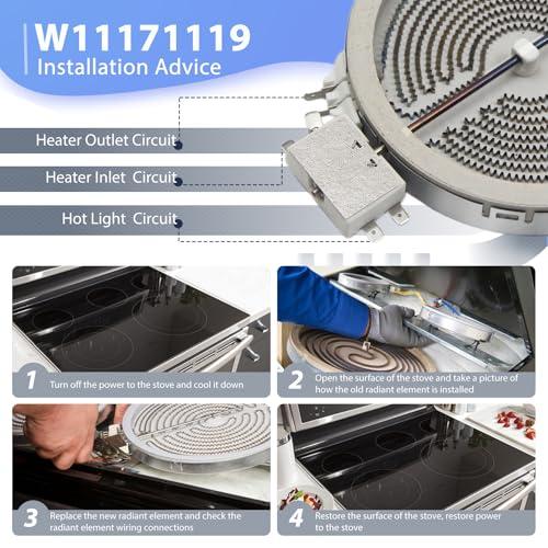 W11171119 8273994 Radiant Surface Element 6in Range Radiant Surface Element, Compatible with Whirlpool, Kenmore Electric Furnace Oven Replaces W11171119 AP6012390 PS11745598 PS11764915 W10823711