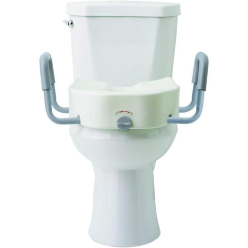 Medline 5 Elongated Raised Locking Toilet Seat, 400 lb Capacity | Toilet Riser with Removable Padded Arms, Fits Most Elongated Toilets, No Lid, Medical Seat For Adults and Elderly