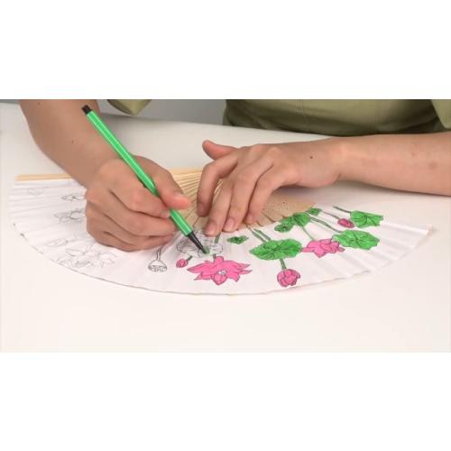 FEPITO 55 Pieces White Handheld Paper Fan Paper Folding Fans