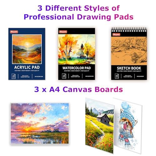 iBayam 195-Pack Deluxe Art Kit – Painting & Drawing Set for Adults | 195-pc all-in-one art set with acrylics, canvases, crayons & pads in a wooden case. Non-toxic & perfect for adult artists