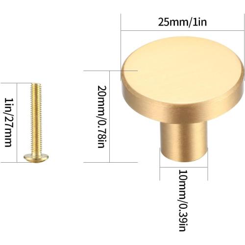Gold Cabinet Knobs, 8 Pcs Brushed Brass Round Kitchen Cabinet Hardware Pulls Knobs Gold for Dresser Drawer Cupboard Furniture Closet Wardrobe Door Knobs Handles, with Screwdriver, 20x25 mm