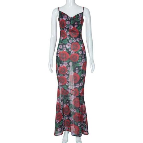 Women Y2K Floral V Neck Maxi Dress Sexy Sleeveless Lace Patchwork Long Dress Backless Flowy Beach Sundress
