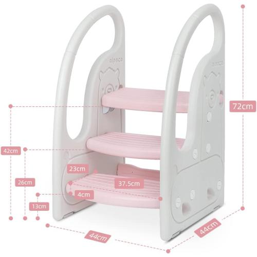Toddler Step Stool Chair Onasti Kids 3 Step Standing Tower for Toddlers Plastic Learning Helper Stool for Kitchen Counter Bathroom Sink Toilet Potty Training with Handles and Non-Slip Pads-Pink White