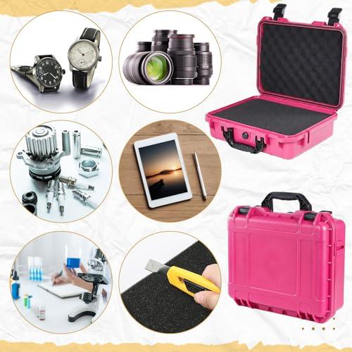Relaxweex 11.3 x 12.4 x 6.5 Inch Hard Case, Grid Shell, Rose Red | Waterproof Portable Protective Case with Knife, DIY Customizable Foam Insert, Camera Drones Equipment Tools Test Instruments