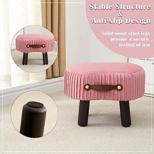 Foot Stools Small, Ottomon with Handle, Velvet Footrest Ottoman