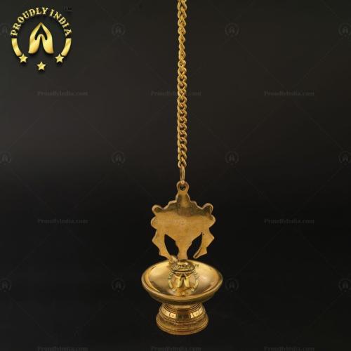 Brass Shangh and Chakra Antique Diya Wall Hanging with 1 Wick Set of 2