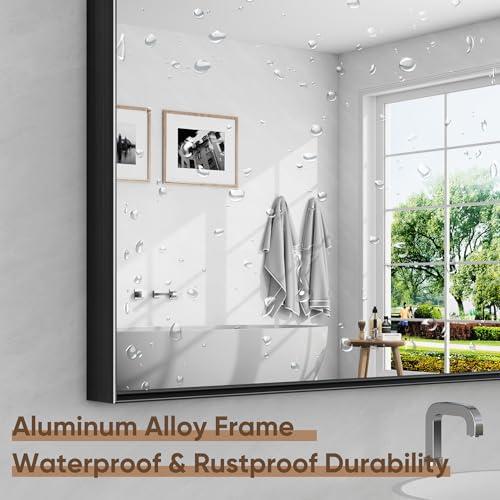 Black Bathroom Mirror 4 Rectangle Mirror with Metal Deep Frame, Wall Mirrors for Over Sink, Vanity, Bedroom, Bathroom, Hangs Horizontally or Vertically