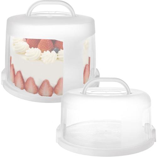 Size 10 inch 2 Pcs 10 Inch Cake Carrier with Lid and Handle, 6&8 Inch Height Round Cake Storage Container, Reusable Cake Holder Portable Cheesecake Container for Cupcake Pie Transport, White