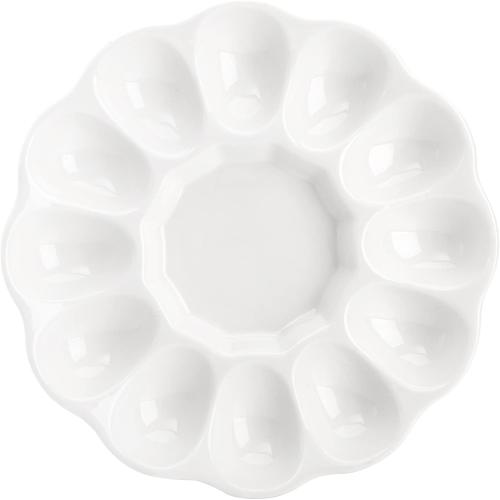 Hedume 2-Pack Ceramic Deviled Egg Platter Tray, 12-Cup Egg Dish, Refrigerator to Countertop Display, Dishwasher, Microwave, Freezer Safe