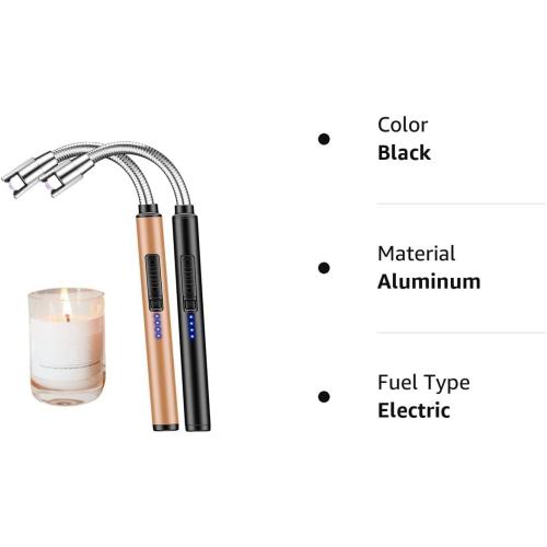 Candle Lighter 2 Pack USB Rechargeable Safety Arc Windproof Long Lighter for Candle Aromatherapy Camping Grill Family Home Use(Black&Rose Gold)