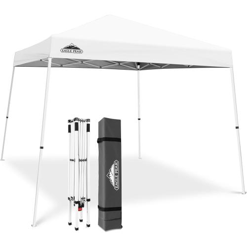EAGLE PEAK 10x10 Slant Leg Pop-up Canopy Tent Easy One Person Setup Instant Outdoor Beach Canopy Folding Portable Sports Shelter 10x10 Base 8x8 Top (White) ‼️has stains and could possibly come with missing or broken parts ‼️