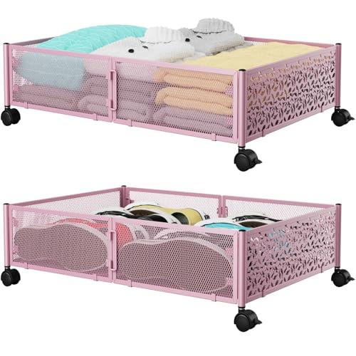 PHINOX Under Bed Storage Container with Wheels,Patterned,Metal,2 Pack,Pink