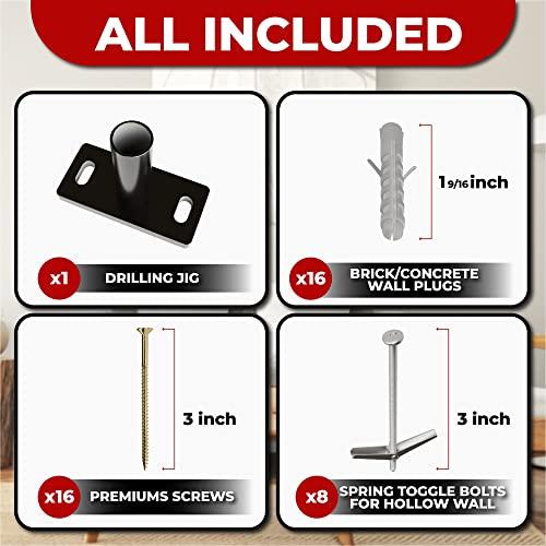 Set of 4 Floating Shelf Brackets Heavy Duty (1/4 inch Thick Baseplate) Painted Black Mild Steel/Bracket for Hidden Wall Shelves Support Hardware Mount Kitchen/Nursery Decor (4 inch Rods)