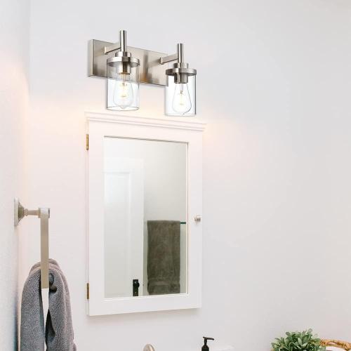 2 Light Black Vanity Wall Sconce Lights Brushed Nickel Industrial Bathroom Vanity Lighting with Clear Glass Shade Farmhouse Matte Wall Lamp for Hallway, Bathroom Wall Sconce Fixtures
