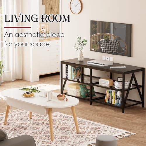 TV Stand for TVs up to 60 Inch, 43 Long Industrial TV Console Table with 3-Tier Storage Shelves, Entertainment Center for Living Room, Bedroom (Black)