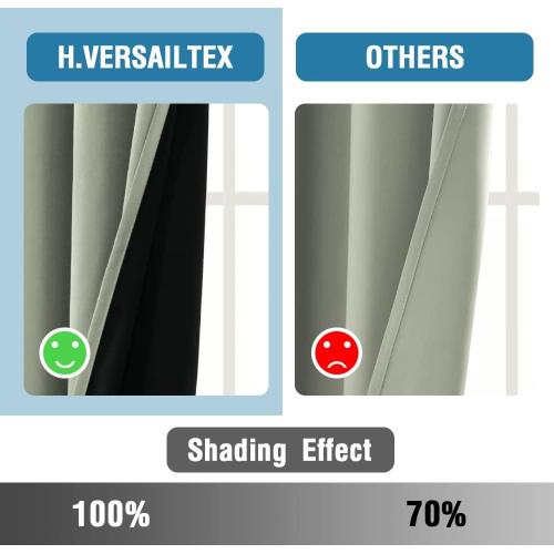 H.VERSAILTEX 100% Blackout Curtains for Bedroom Thermal Insulated Blackout Curtains 84 inch Length Heat and Full Light Blocking Curtains for Living Room with Black Liner 2 Panels Set, Light Sage