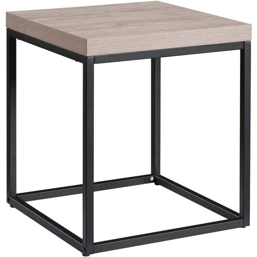 CENSI 18-Inch Grey Wash Accent End Table/Side Table for Living Room, Modern Industrial, Square, Metal and Wood (French Oak)