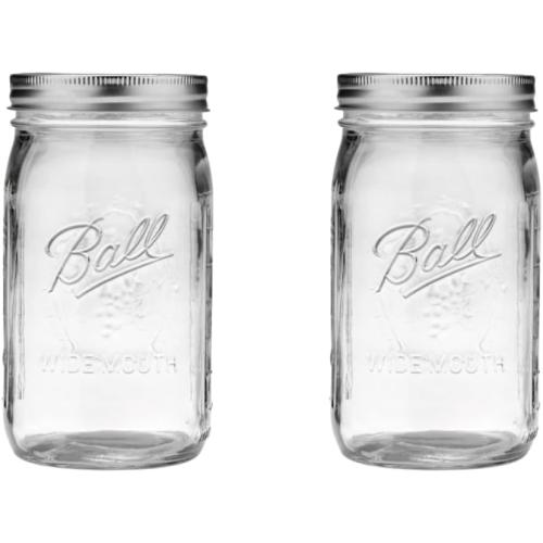 Ball Wide Mouth Glass Mason Jars with Lids and Bands, Used for Canning, Pickling, Juice, Jam, Jelly, Quart Size 32 Ounce (Pack of 2)