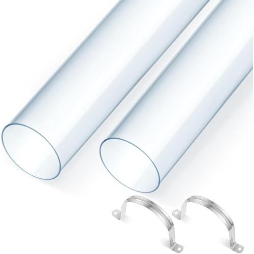 2 Sets Size Large  Dust Collection Clear PVC Pipe  Long Rigid Clear Tube with Rigid Strap Clamp Heavy Duty Unbreakable Plastic Pipe Stainless Steel U Bracket for Dust Collection