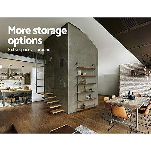 Industrial Pipe Bookshelf, 6 Layer Rustic Modern Wood Ladder Shelf with Metal Frame, Home Decor, Display Shelving, Retro Floating Shelving, 35.4x9.8x79in, 10-20lbs, Pine
