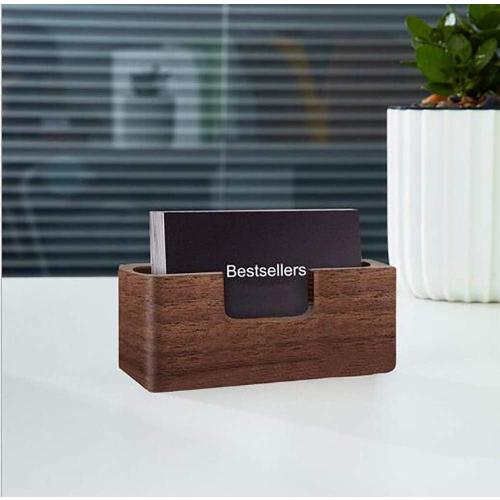 Wood Business Card Holder, Tabletop Walnut Name Card Holder, Office Desktop Wooden Business Card Stand, 50 Cards