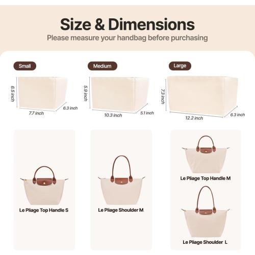 Waterproof Premium Nylon Purse Organizer Insert for Longchamp Le Pliage Tote Bag (Beige, Medium)