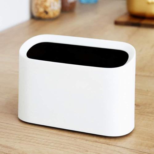 AYADA 0.4 Gal Mini Trash Can for Desk with Inclined Opening, Small Waste Basket Very Tiny for Desktop Vanity Countertop Table Office Laundry Bedside, Slim Thin Plastic Mini Garbage Can (White)