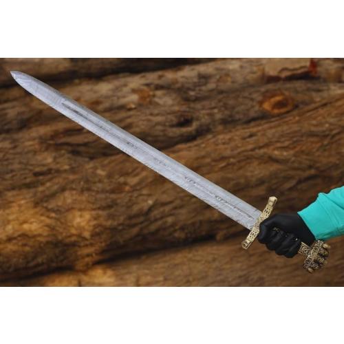 Handmade Castle Keep Viking Sword, Medieval, Norse Sword with Ornate Wooden Scabbard with Stag Horn and Gold-Tone Detailing