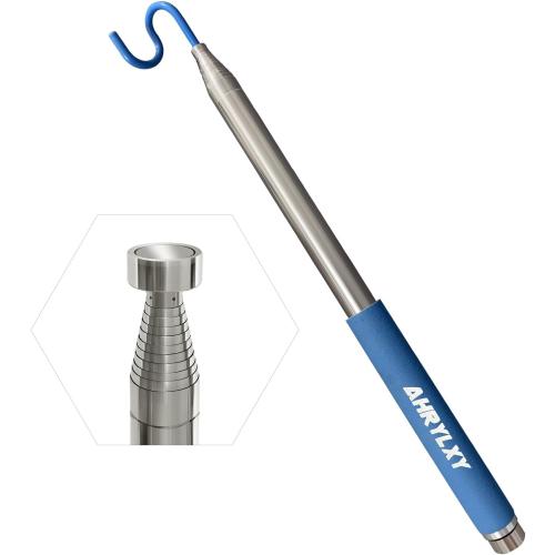 Blue 10 FT Telescoping Pickup Tool Magnetic Pole with Hook, Telescopic Push Pull Rod Wire Reacher Grabber Disc Golf retriever, Telescopic Magnetic Pick-Up Tool