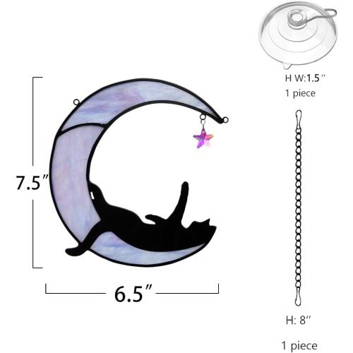 BOXCASA Black Cat Moon Suncatchers for Windows Hanging,Funny Stained Glass Cats Gift,Witchy Gifts for Women,Cats Themed Gifts for Women