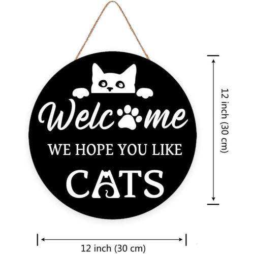 Welcome Sign Hope You Like Cat Wreath Porch Housewarming Rustic Farmhouse Wall Hanging Garland Outdoor Indoor Home Farmhouse Decor, 12