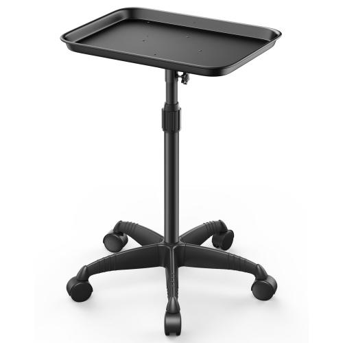 37 Black Salon Tray on Wheels, Adjustable Rolling Cart for Spa