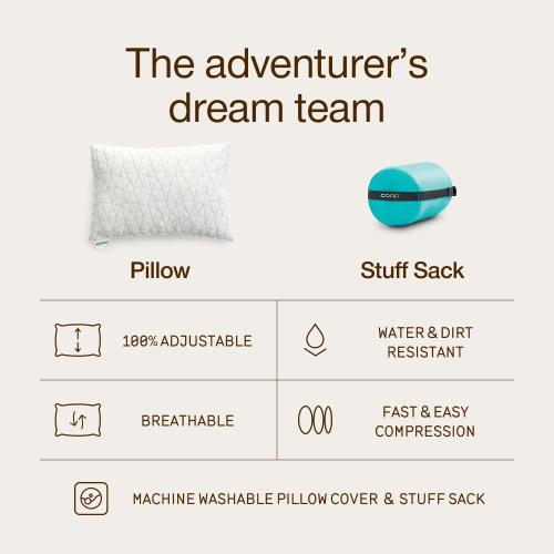 Coop Home Goods Original Travel and Camping Adjustable Pillow, Small Camping Pillow with Compressible Stuff Sack, Medium-Firm Memory Foam with Lulltra Washable Cover, CertiPUR-US Certified (19x13)