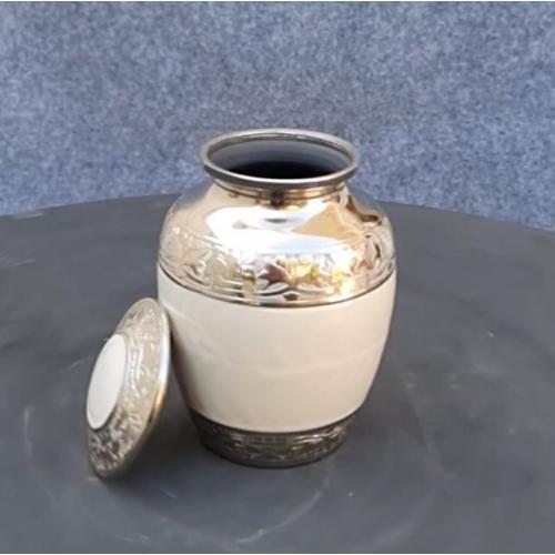 eSplanade Cremation Urn Memorial Container Jar Pot | Metal Burial Urns | Keepsake for Ashes | Brass - White - 6 Inches (Medium)