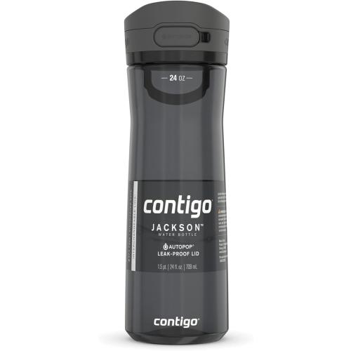 Contigo Jackson 2.0 Tritan Water Bottle with Leak-Proof AUTOPOP Locking Lid, BPA-Free Plastic, Dishwasher Safe, Licorice, 24 oz (709 mL)
