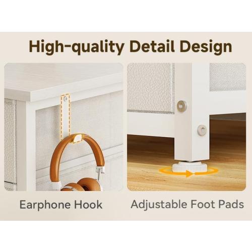 ODK 48 Inch White Computer Desk with 8 Fabric Drawers, Modern Office Desk with Large Storage for Home Office, Study, Gaming, White