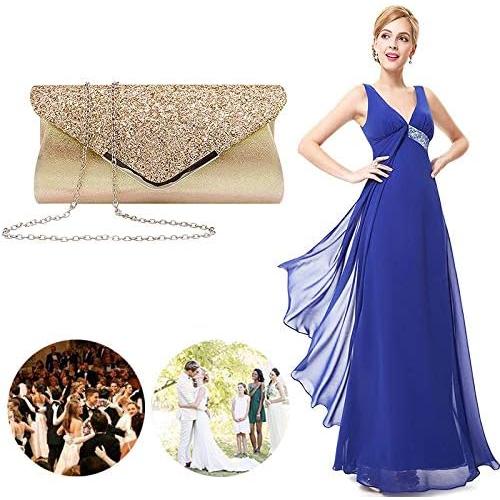 Queena Womens Shiny Glitter Evening Clutch Envelope Handbag Chain Purse for Wedding Party Prom Gift for Mom Wife Girlfriend